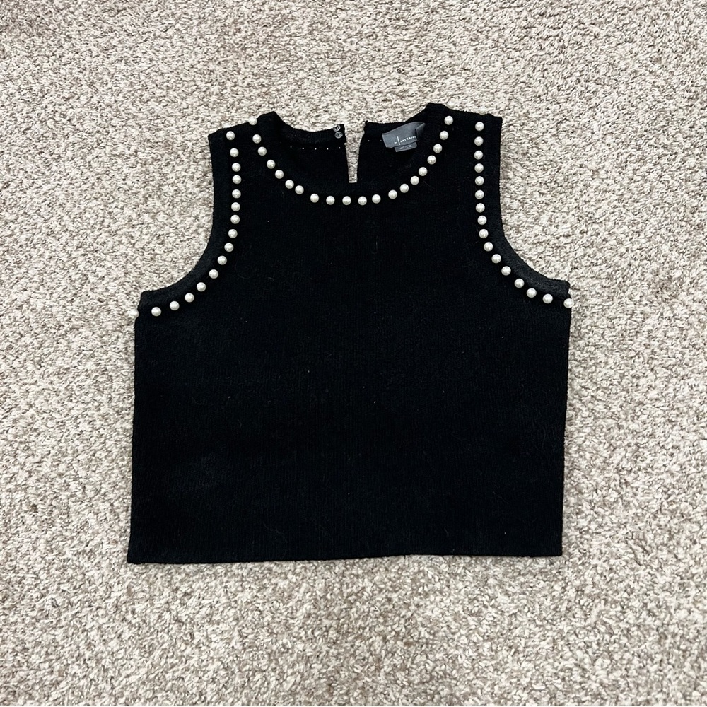 Anthropologie black pearl trim sleeveless top cut